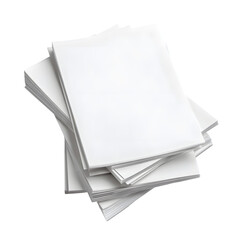 A stack of blank white paper sheets isolated on a transparent background, perfect for design mockups and creative projects