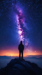 Fototapeta premium A person observing the milky way galaxy with vibrant colors and a night sky photo.
