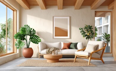 Fototapeta premium Modern living room with natural lighting and stylish minimalist decor
