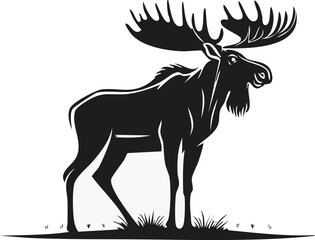 Moose Animal Vector Logo in Black and White, Minimalist and Simple Design, Perfect for Wildlife Branding, Nature Illustration, and Unique Animal Identity
