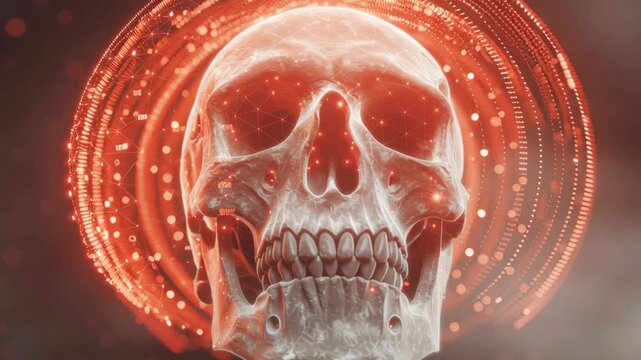 Futuristic Digital Skull with Glowing Neural Network Connections for Sci-Fi Design