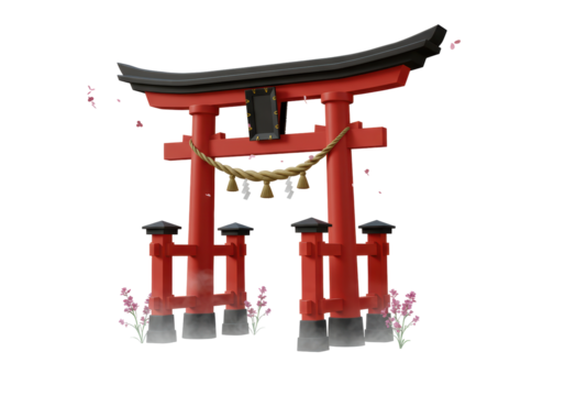 Isolated Japanese Torii Gate, a traditional Shinto shrine entrance in red and black colors - Powered by Adobe