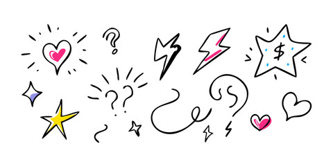 Neon Doodle Hearts Stars and Splatters vector