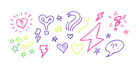Neon Hand Drawn Doodles hearts stars