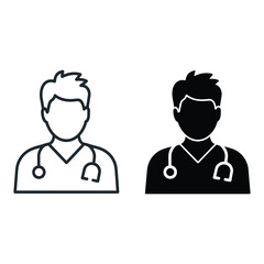 Doctor Icon Outline and Silhouette on White Background medical healthcare