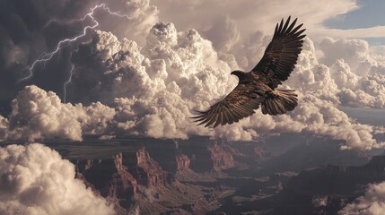 Fototapeta premium Thunderbird Unleashing a Powerful Storm Over Canyon Landscape
