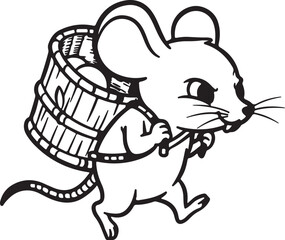 Cartoon Mouse Carrying a Basket Full of Eggs on its Back rodent animal