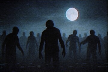 Horde of Zombies in Spooky Halloween Night, 90's Horror Movie Style