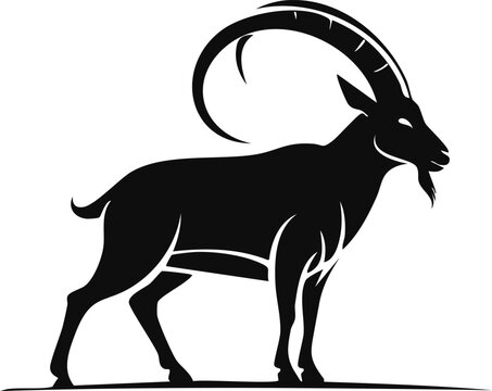 Ibex Goat Animal Logo Vector in Black and White, Simple and Minimalist Design, Perfect for Nature Illustration, Wildlife Branding, and Unique Animal Identity
