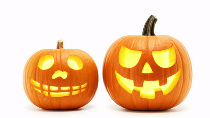 Gleaming jack-o'-lanterns with spooky faces glow brightly, perfect for festive Halloween celebrations