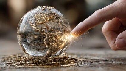 Obraz premium Hand touches a glowing globe