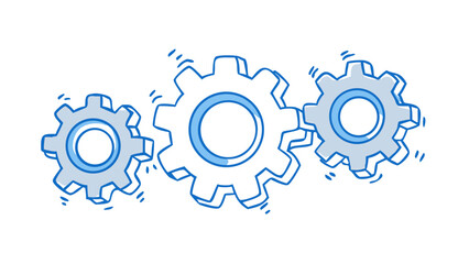 Three blue gears interlocking mechanical machinery