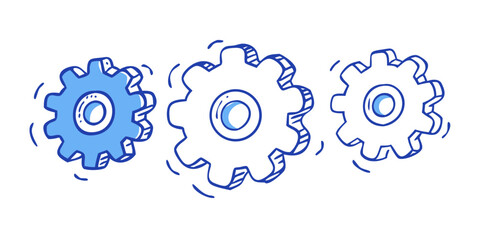 Three blue gears interlocking mechanical machinery