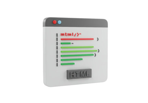 Isolated HTML coding program window with lines of code for developing a website page