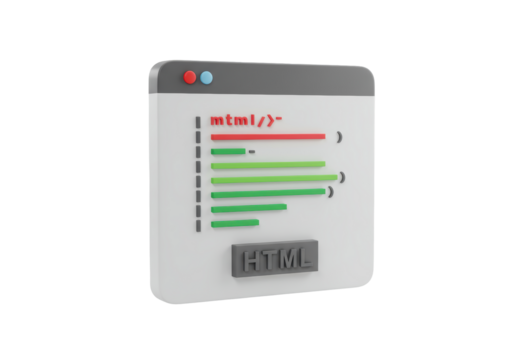 Isolated HTML coding program window with lines of code for developing a website page