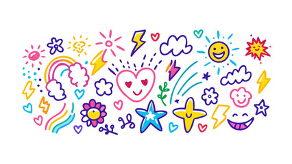 Whimsical doodle elements colorful happy