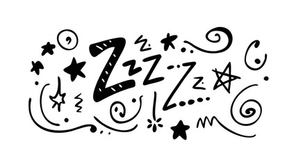Zzz sleepy doodles with stars and swirls drawing