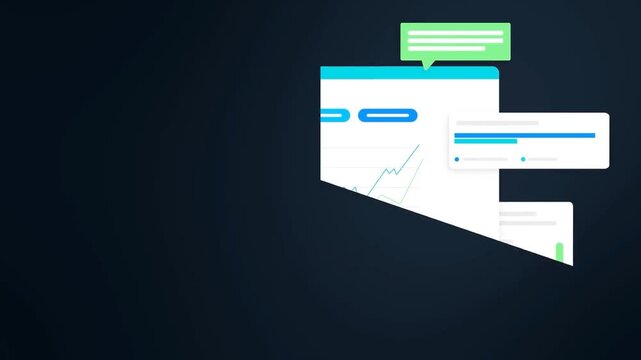 Business analytics dashboard animation with charts, graphs and big data visualization in flat modern design