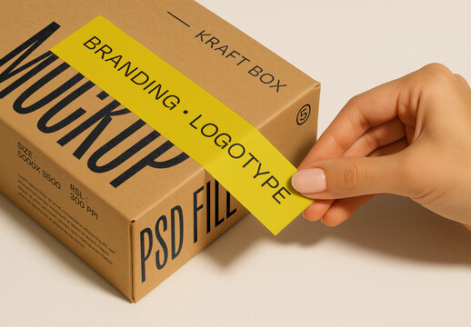 Kraft Box With Tape Branding Mockup
