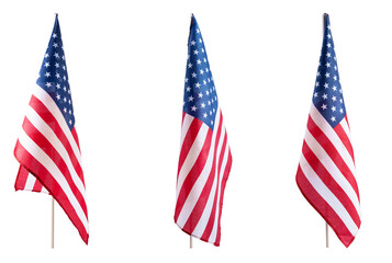 Set of USA flag isolated on transparent backdrop, representing liberty and democracy. American flag...