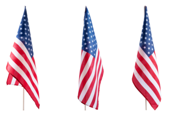 Set of USA flag isolated on transparent backdrop, representing liberty and democracy. American flag for Memorial Day, Veterans Day, Independence Day, and national celebration designs.