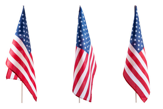 Set of USA flag isolated on transparent backdrop, representing liberty and democracy. American flag for Memorial Day, Veterans Day, Independence Day, and national celebration designs.