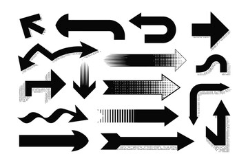 Halftone Arrow Icons Vector Set - Dotted Direction Symbols with Gradient Effects for Navigation & Progress