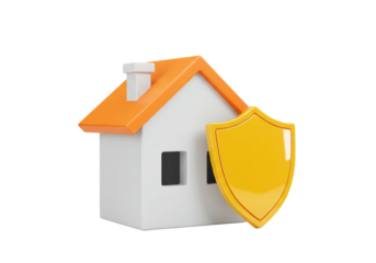 Isolated depiction of a house secured with a shield, home protection and insurance concept