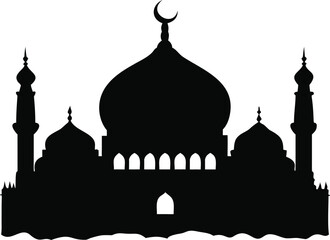Majestic grand mosque silhouette iconic islamic architecture spiritual place of worship crescent moon symbol silhouette