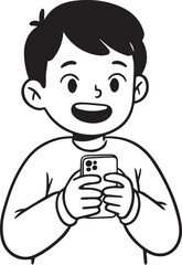 Joyful boy engrossed in his smartphone with an open-mouthed expression of delight child happy