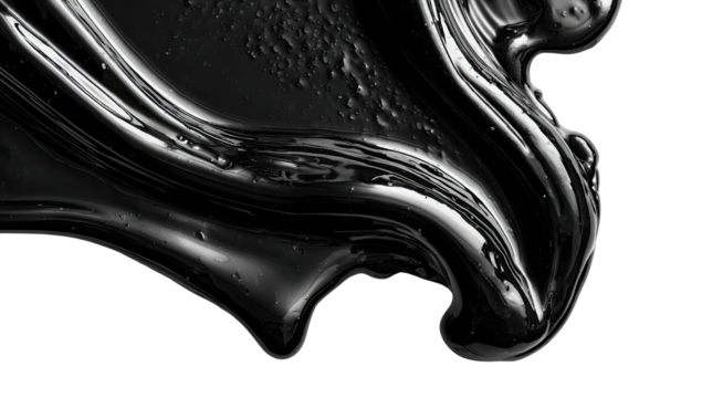 Abstract close-up of viscous, black liquid flowing and dripping