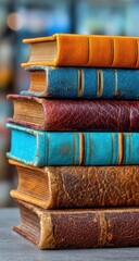 Stack of antique books with colorful covers