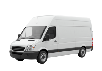 Isolated delivery van for commercial transport in perspective view realistic 3D rendering