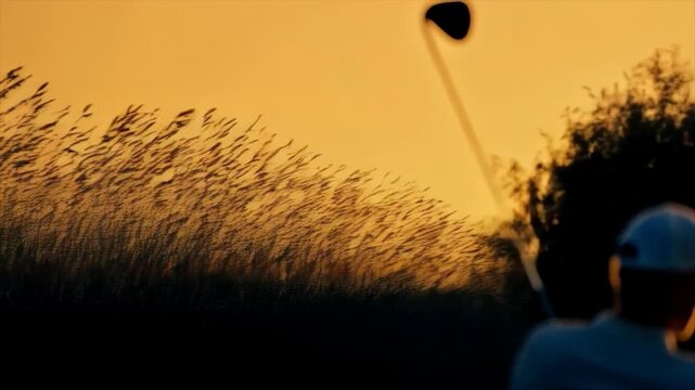 The silhouette of a golfer at sunset, focused on his swing. An excellent choice for articles about sports, advertising sports equipment, motivational posts, and blogs about healthy lifestyles.
