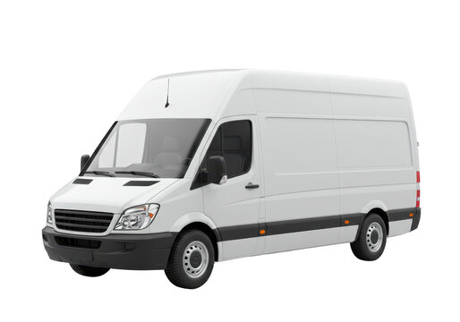 Isolated delivery van for commercial transport in perspective view realistic 3D rendering