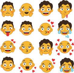 Set Of Cartoon Faces Expressing Various Emotions And Feelings expressions happy