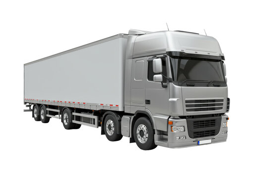 Isolated silver semi-trailer truck on display for shipment and transportation purposes