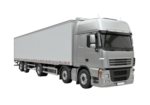 Isolated silver semi-trailer truck on display for shipment and transportation purposes