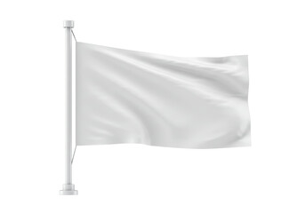 Isolated white flag on pole mockup waving in the wind for text placement, message space