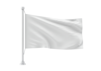 Isolated white flag on pole mockup waving in the wind for text placement, message space
