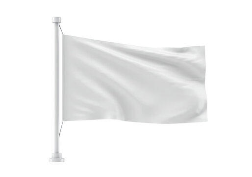 Isolated white flag on pole mockup waving in the wind for text placement, message space