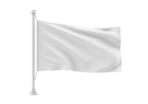Isolated white flag on pole mockup waving in the wind for text placement, message space