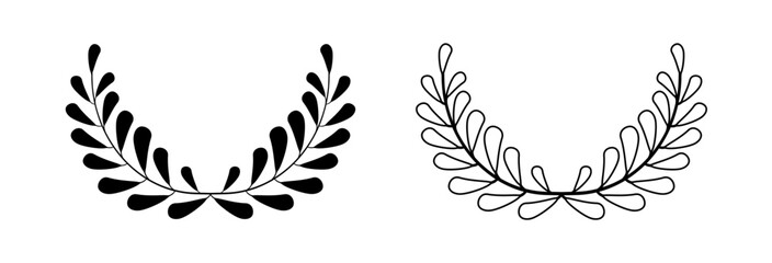 Laurel wreath icon, award symbol with leaf and branch in a circle