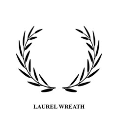 Laurel wreath icon, award symbol with leaf and branch in a circle