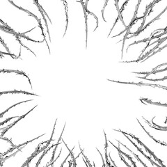 A 3D render of twisted, spiky chrome vines framing a square space. This chilling abstract border is perfect for a modern Halloween or horror design.