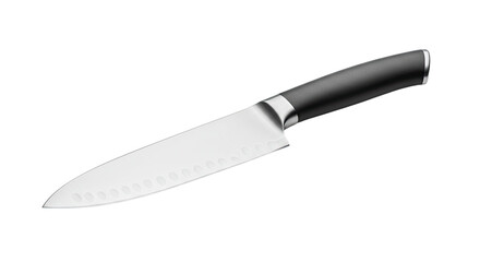 Closeup of a sharp kitchen knife with a black handle 1.