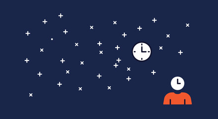 Naklejka premium Flat vector cartoon clock and stars night sky illustration