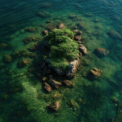 Obraz premium Small island, green foliage, clear water