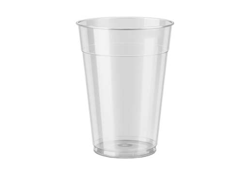 Isolated translucent plastic cup for cold beverages, reusable drinkware for picnics or parties