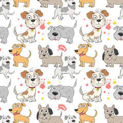 Obraz premium Hand drawn doodle cute dogs. Seamless pattern with plaing pets 